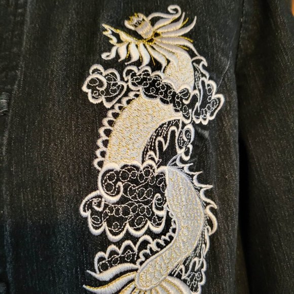 Simon Chang Jean Jacket with Embroidered Dragons~Elegance & Style - Picture 5 of 13
